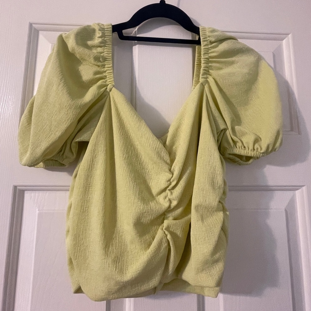 Yellow Crop Ruched Top